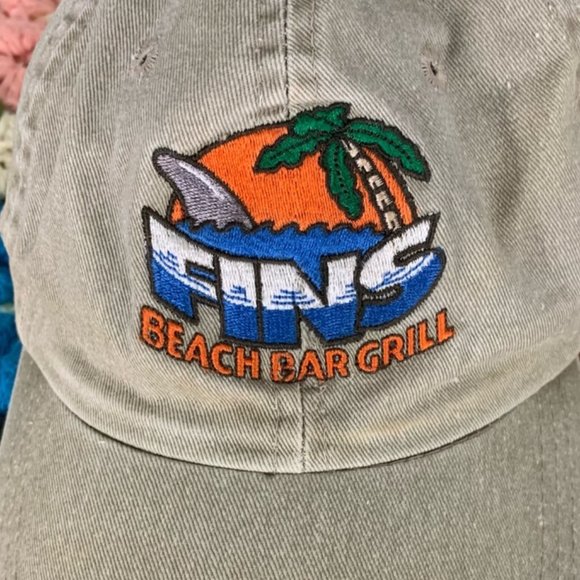 Vintage 90s Dad Hat Fins Beach Bar Grill Embroidered Strapback Unisex - Picture 2 of 9